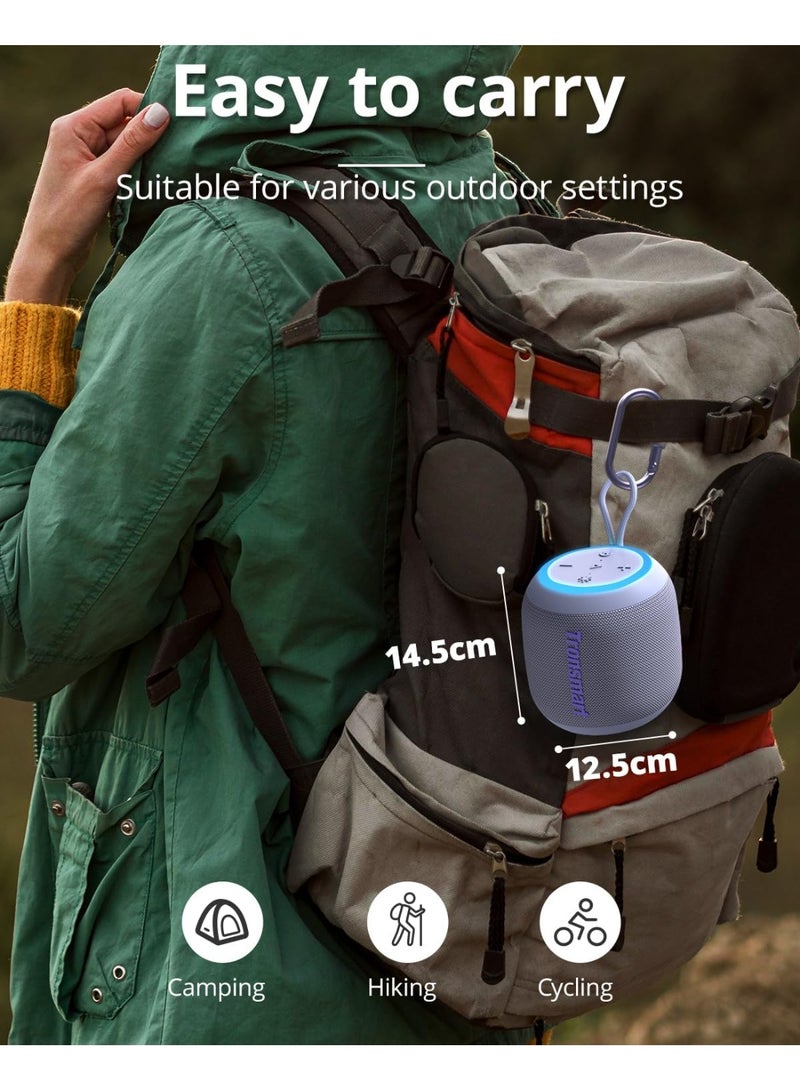 ترونسمارت Tronsmart T7 Mini سماعة بلوتوث محمولة صغيرة، 15 واط، Bluetooth 5.3، صوت ستيريو 360°، تشغيل حتى 18 ساعة، مقاومة للماء IPX7، إضاءة، بنفسجي - Image 5