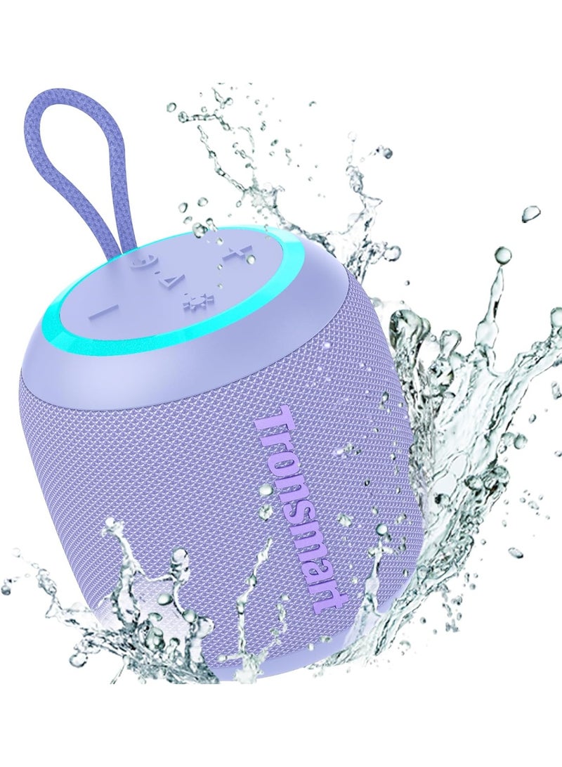 ترونسمارت Tronsmart T7 Mini سماعة بلوتوث محمولة صغيرة، 15 واط، Bluetooth 5.3، صوت ستيريو 360°، تشغيل حتى 18 ساعة، مقاومة للماء IPX7، إضاءة، بنفسجي - Image 1
