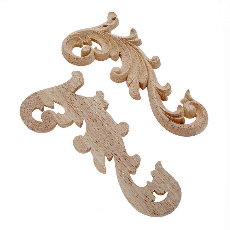 MUXSAM 2-Pair Clear Carved Wood Appliques Onlay  24x12cm/9.45x4.72inch  Door Decorative Excellent Funiture Decal Sticker for Cabinet Drawer Window Dresser - Image 3
