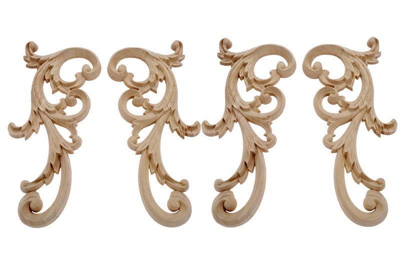 MUXSAM 2-Pair Clear Carved Wood Appliques Onlay  24x12cm/9.45x4.72inch  Door Decorative Excellent Funiture Decal Sticker for Cabinet Drawer Window Dresser - Image 1
