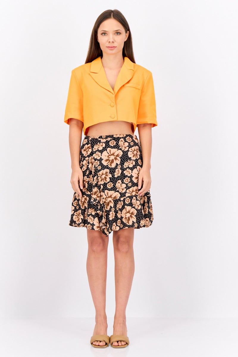 YAS Women Floral Print Mini Skirt, Black - Image 3