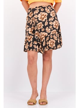 Y.A.S Women Floral Print Mini Skirt, Black  - Image 1