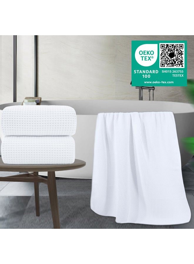 Polyte Microfiber Quick Dry Lint Free Bath Sheet, 70 x 35 in, Set of 2 (White, Waffle Weave) - Image 5
