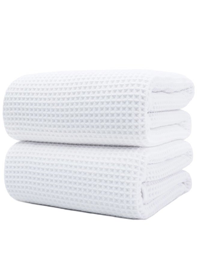 Polyte Microfiber Quick Dry Lint Free Bath Sheet, 70 x 35 in, Set of 2 (White, Waffle Weave) - Image 1