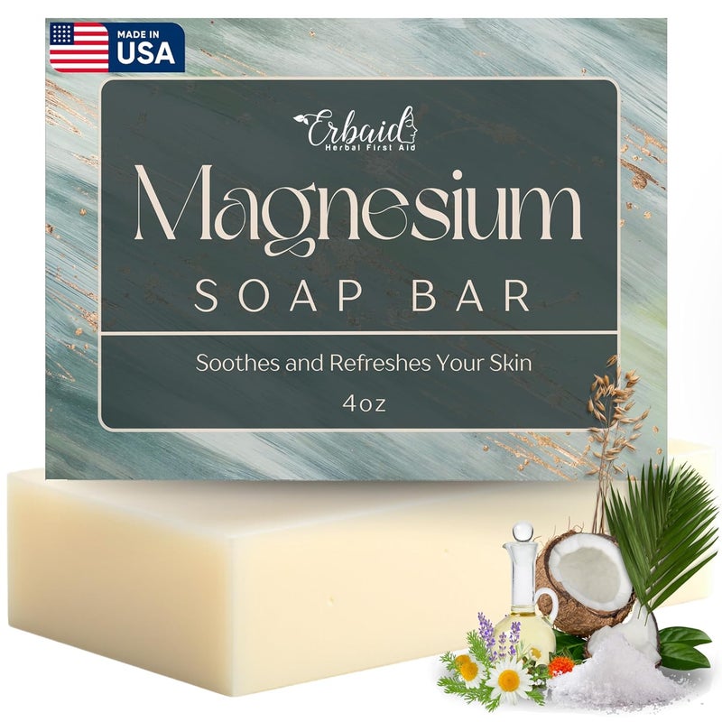 Erbaid Dead Sea Magnesium Soap Bar Deep Cleansing Moisturizing Body Soap for Dry Itchy and All Skin Types Shower Soap Soothes Muscles and Joints AllNatural Exfoliating Face and Body Wash Made in USA - Image 1