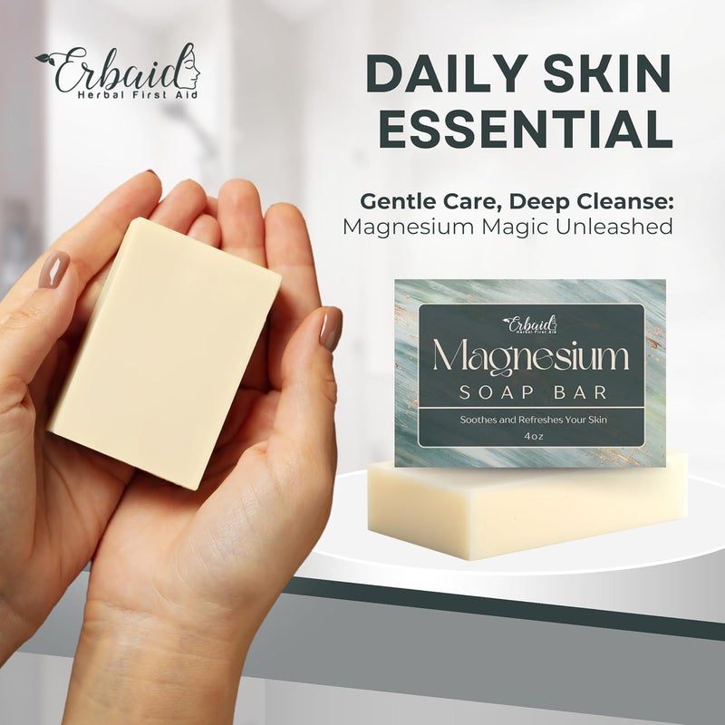 Erbaid Dead Sea Magnesium Soap Bar Deep Cleansing Moisturizing Body Soap for Dry Itchy and All Skin Types Shower Soap Soothes Muscles and Joints AllNatural Exfoliating Face and Body Wash Made in USA - Image 5