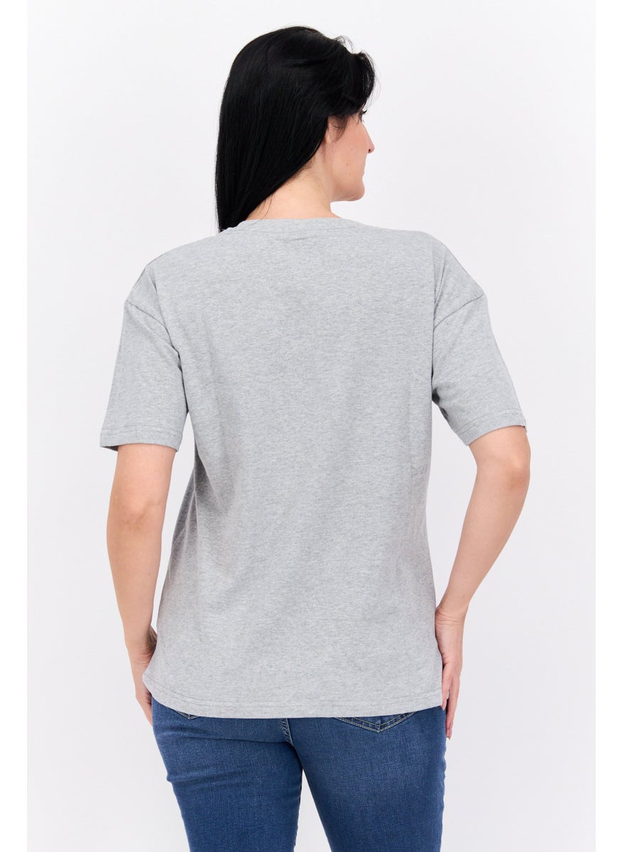 ELVIS Women Crew Neck Short Sleeves Graphic Printed T-Shirt, Light Grey Combo  - Image 3