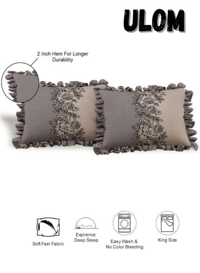 ULOM 350 TC Premium Heavy Cotton Feel Elastic Fitted Bedsheet King Size with 2 Frill Pillow Covers King Size || Double Bed with All Around Elastic (Coffee Frill, Fitted - 72"x78" King) - Image 5