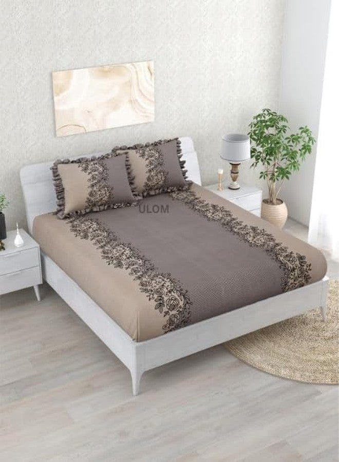 ULOM 350 TC Premium Heavy Cotton Feel Elastic Fitted Bedsheet King Size with 2 Frill Pillow Covers King Size || Double Bed with All Around Elastic (Coffee Frill, Fitted - 72"x78" King) - Image 4