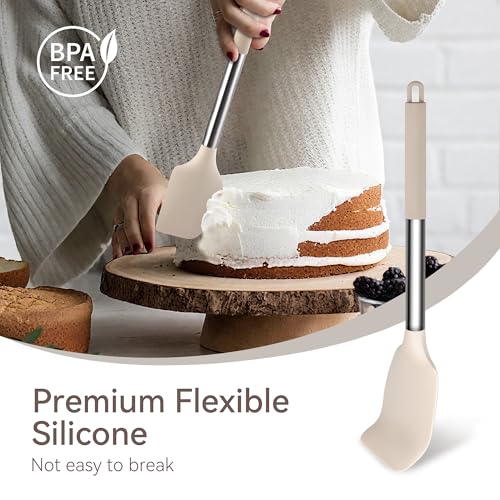 NCUE Kitchen Utensils Set, NCUE 28 Pcs Silicone Cooking Utensils Set with Holder, Spatula Set, Silicone Whisk, Scissors, Measuring Cups and Spoons Set with Stainless Steel Handle Kitchen Gadgets (Khaki) - Image 5