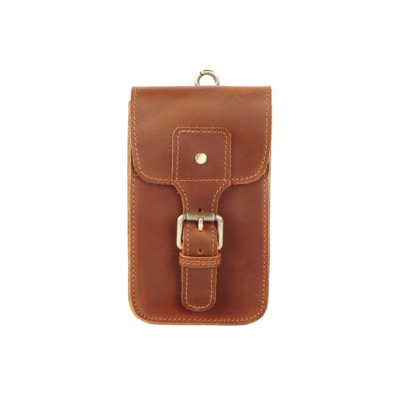 Crazy Horse Leather Mobile Phone Bag Vertical Retro Top Layer Cowhide Leather Mobile Phone Protective Cover Outdoor Sports Site - Image 3