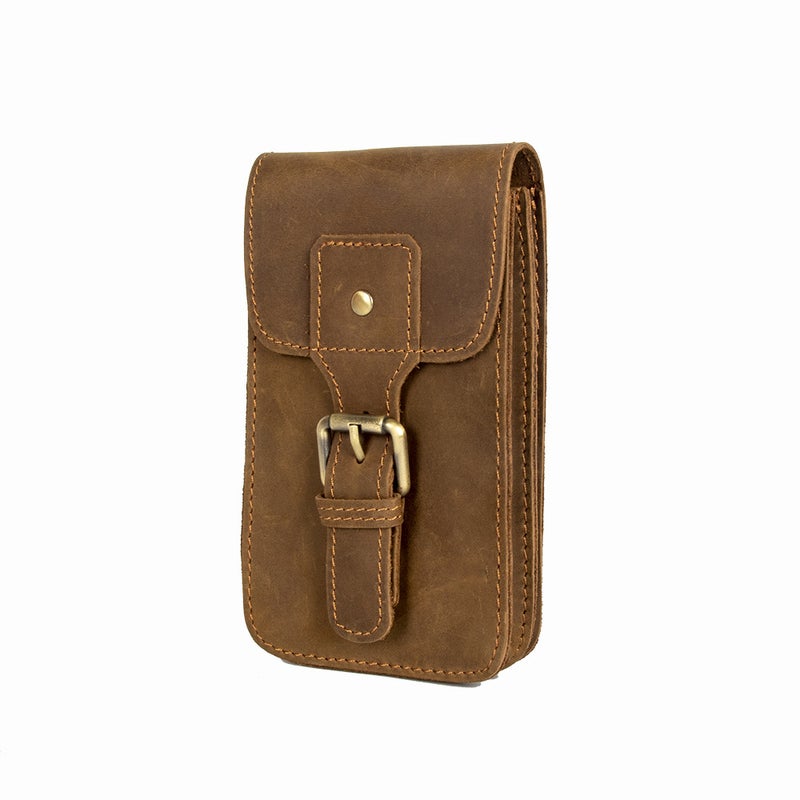 Crazy Horse Leather Mobile Phone Bag Vertical Retro Top Layer Cowhide Leather Mobile Phone Protective Cover Outdoor Sports Site - Image 2