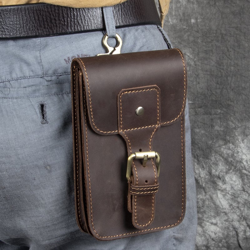 Crazy Horse Leather Mobile Phone Bag Vertical Retro Top Layer Cowhide Leather Mobile Phone Protective Cover Outdoor Sports Site - Image 5