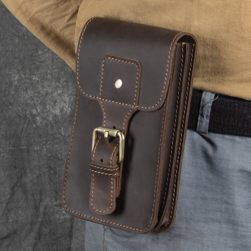 Crazy Horse Leather Mobile Phone Bag Vertical Retro Top Layer Cowhide Leather Mobile Phone Protective Cover Outdoor Sports Site - Image 4