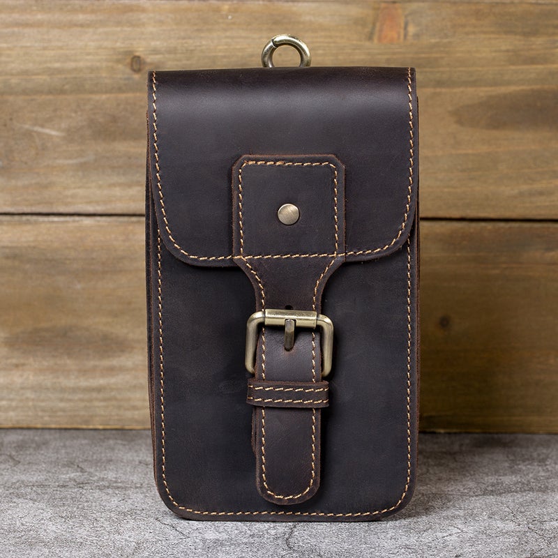 Crazy Horse Leather Mobile Phone Bag Vertical Retro Top Layer Cowhide Leather Mobile Phone Protective Cover Outdoor Sports Site - Image 1