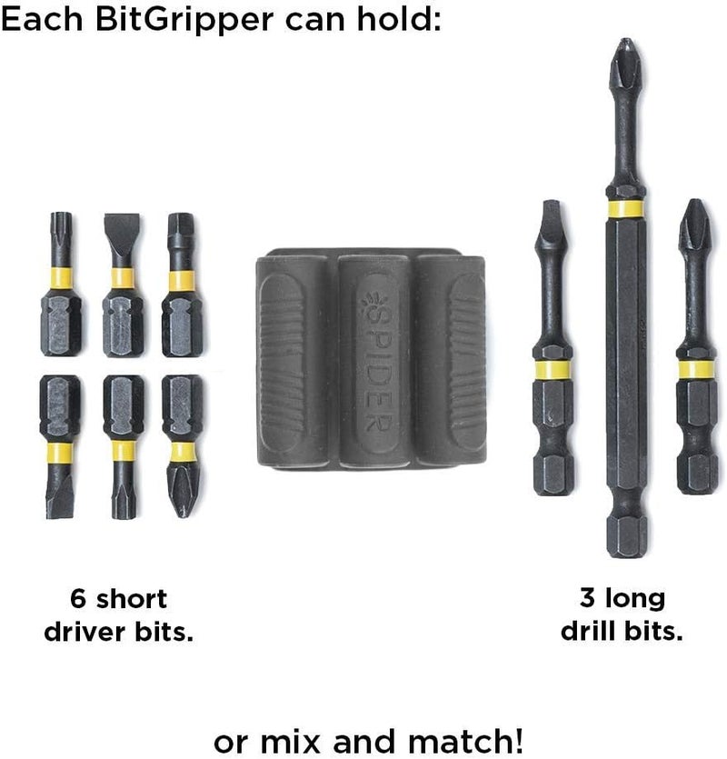 SPIDER Tool Holster - BitGripper v2 - Pack of Four - High Strength 3M Adhesive Drill add-on for Easy Access to six Driver bits on The Side of Your Power Drill or Driver! - Image 4
