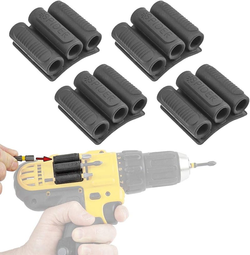 SPIDER Tool Holster - BitGripper v2 - Pack of Four - High Strength 3M Adhesive Drill add-on for Easy Access to six Driver bits on The Side of Your Power Drill or Driver! - Image 1