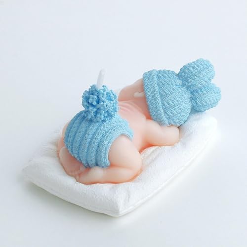 Babies Bloom Blue Baby Shower Candle Favor, Birthday Cake Topper Candle Set of 2 - Image 3