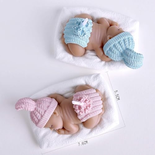 Babies Bloom Blue Baby Shower Candle Favor, Birthday Cake Topper Candle Set of 2 - Image 4