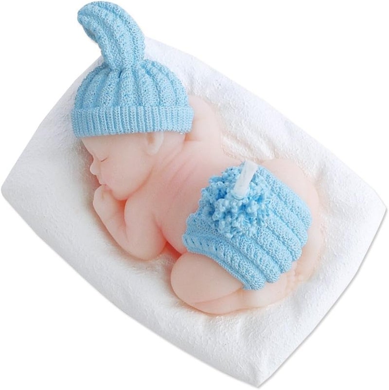 Babies Bloom Blue Baby Shower Candle Favor, Birthday Cake Topper Candle Set of 2 - Image 2