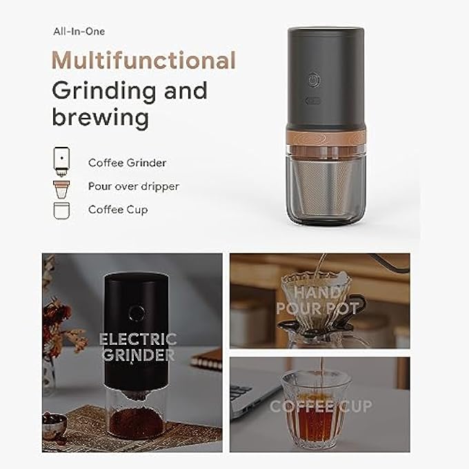 Eacam Electric Burr Coffee Grinder 25 Gears Adjustable 24W Portable Usb Rechargeable Burr Mill Coffee Bean Grinder With Stainless Steel Core Cleaning Brush For Espresso French Press Drip Coffee - Image 3