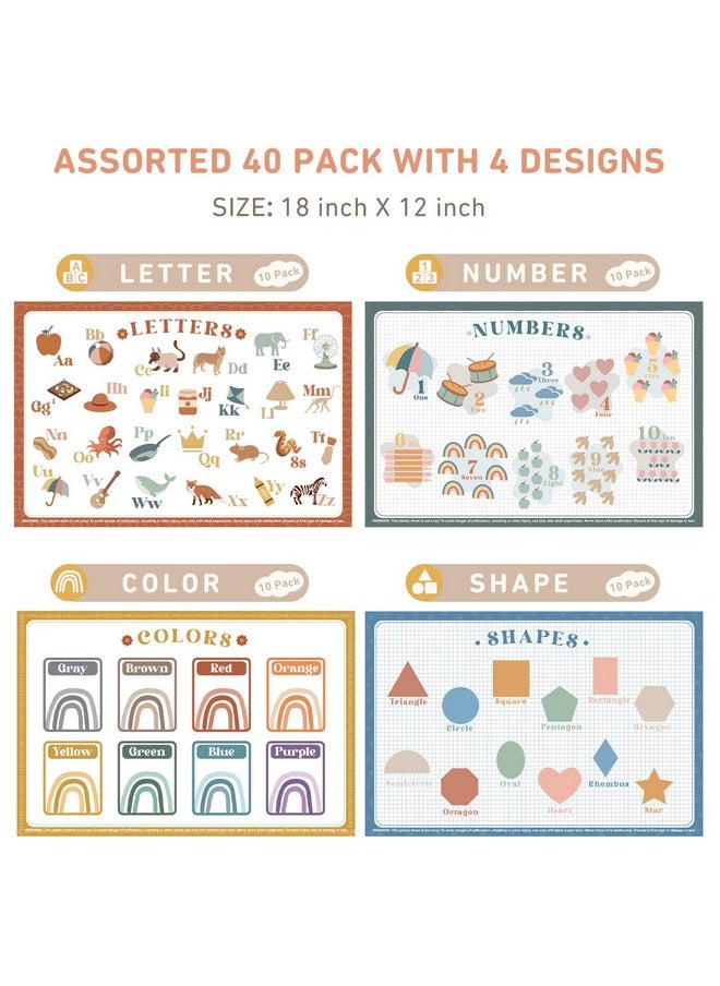 Babebay Disposable Placemats For Baby 40 Pack Sticky Toddler Placemat For Restaurants Dining Table Party Travel 12" X 18" Placemats With 4 Designs Fun And Learning Placemats For Kids  - Image 4