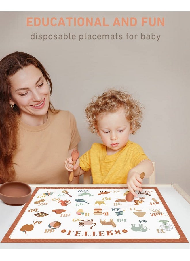 Babebay Disposable Placemats For Baby 40 Pack Sticky Toddler Placemat For Restaurants Dining Table Party Travel 12" X 18" Placemats With 4 Designs Fun And Learning Placemats For Kids  - Image 3