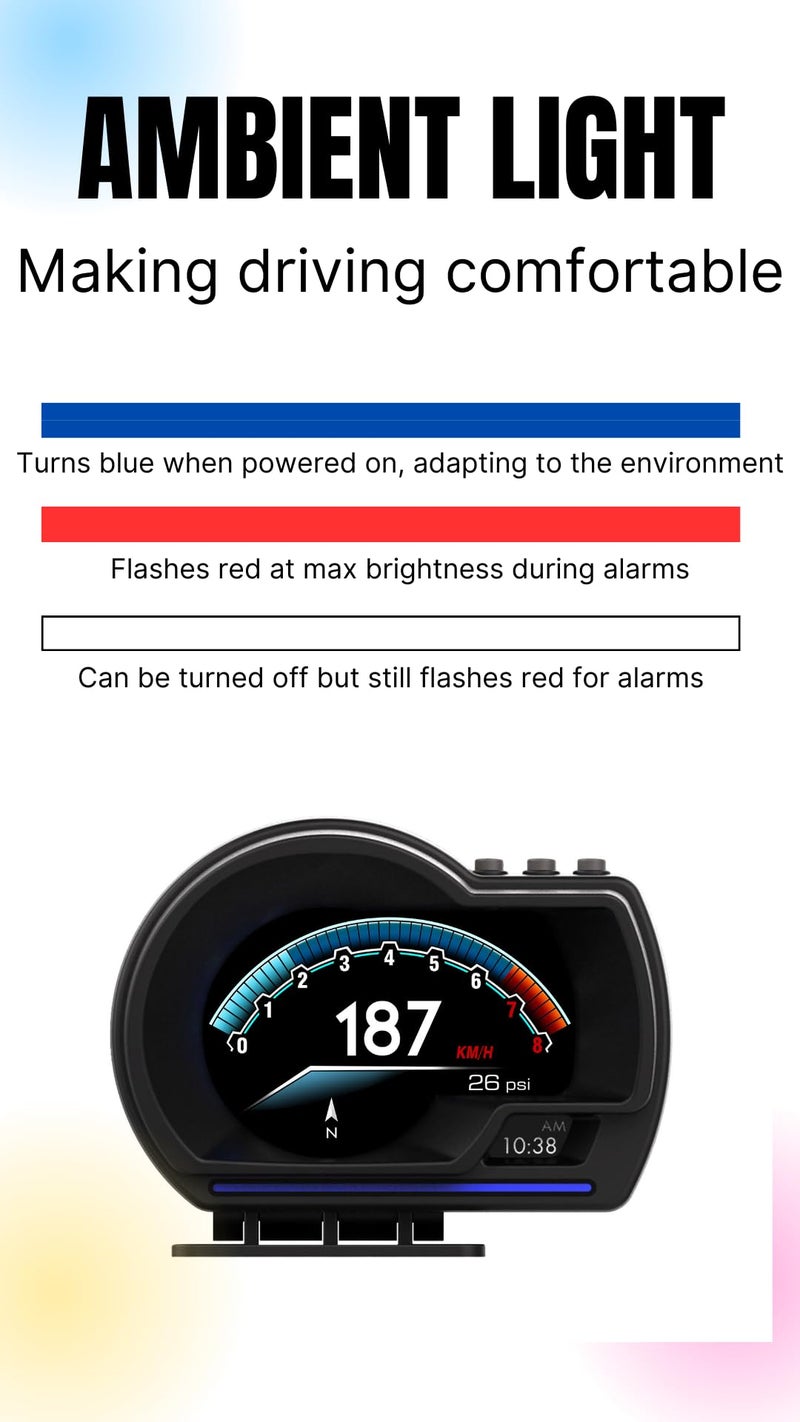 Techadro TA-H1 HUD OBD2 GPS Smart Gauge Speedometer – High-Resolution, No Delay Head-Up Display, 10 Interfaces, RPM, Fuel, Turbo, Temp Monitoring for Cars - Image 4