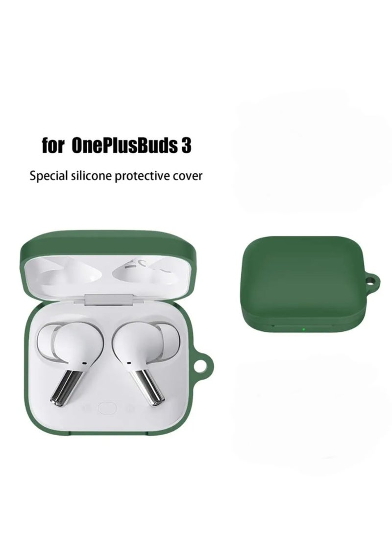 Compatible with OnePlus Buds 3 Case Cover Soft Silicone Shockproof Protective Skin Case for OnePlus Buds 2024 with Carabiner Front LED Visible (Green) - Image 2