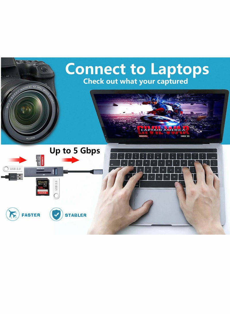 قارئ بطاقات USB 3.0 متعدد 5 في 1، محور محول بمنفذ Type C ودعم OTG - Image 5