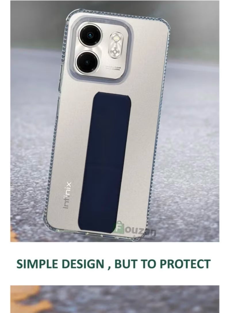 For Infinix Smart 9 Transparent Shock Proof Silicone- Magnetic Case With Hand Grip Holder & Kickstand -Clear/Navy Blue - Image 3