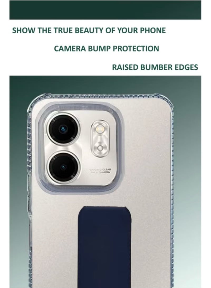 For Infinix Smart 9 Transparent Shock Proof Silicone- Magnetic Case With Hand Grip Holder & Kickstand -Clear/Navy Blue - Image 4