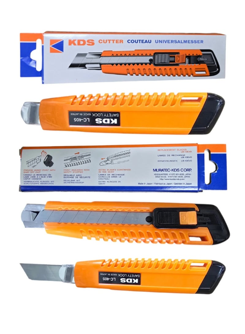KDS LC-405 18mm Cutter Knife Pack of 2 LC-405 18mm Utility Cutter Knife Pack of 2 | One-Hand Safety Lock | Heavy Duty Snap-Off Blade | Orange Handle | Made in Japan - Image 3