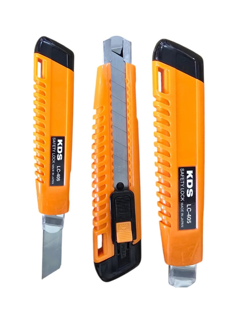 KDS LC-405 18mm Cutter Knife Pack of 2 LC-405 18mm Utility Cutter Knife Pack of 2 | One-Hand Safety Lock | Heavy Duty Snap-Off Blade | Orange Handle | Made in Japan - Image 2