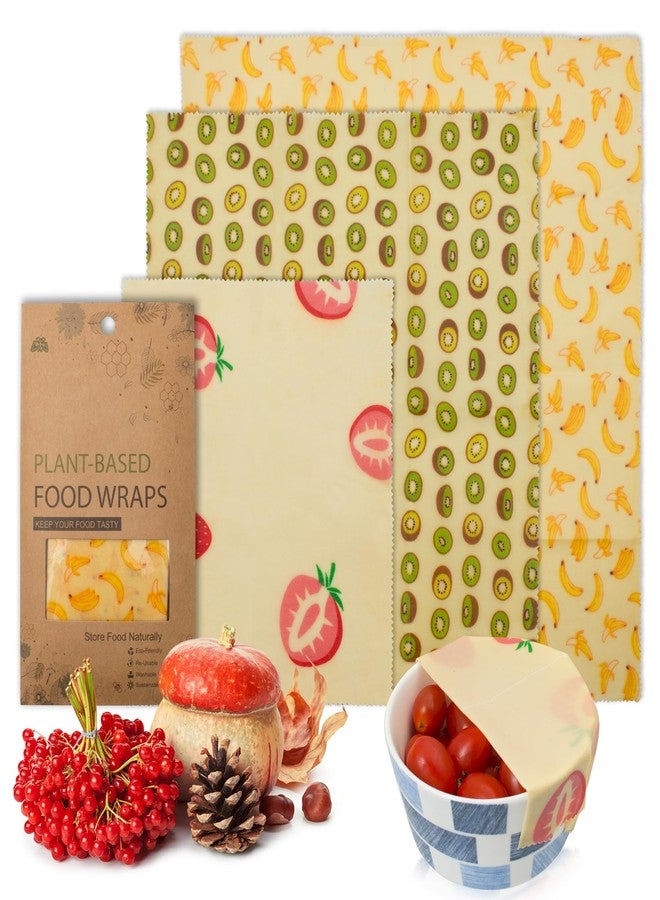 EZGOODZ Reusable Soy Wax Wrap S, M, L. Pack of 3 Soy Wax Food Wraps. Washable Reusable Wax Food Wrap with Fruit Print. Organic Soy Wax Paper Food Wrap for Sandwiches. Wax Wraps for Food Reusable - Image 1