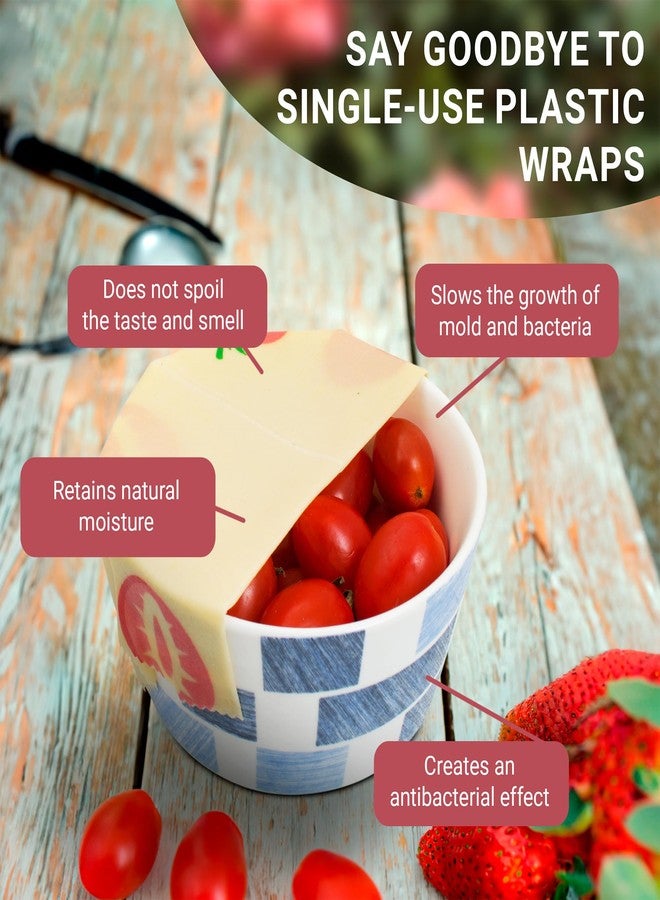 EZGOODZ Reusable Soy Wax Wrap S, M, L. Pack of 3 Soy Wax Food Wraps. Washable Reusable Wax Food Wrap with Fruit Print. Organic Soy Wax Paper Food Wrap for Sandwiches. Wax Wraps for Food Reusable - Image 3