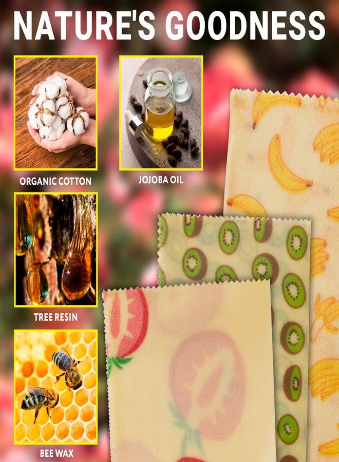 EZGOODZ Reusable Soy Wax Wrap S, M, L. Pack of 3 Soy Wax Food Wraps. Washable Reusable Wax Food Wrap with Fruit Print. Organic Soy Wax Paper Food Wrap for Sandwiches. Wax Wraps for Food Reusable - Image 2