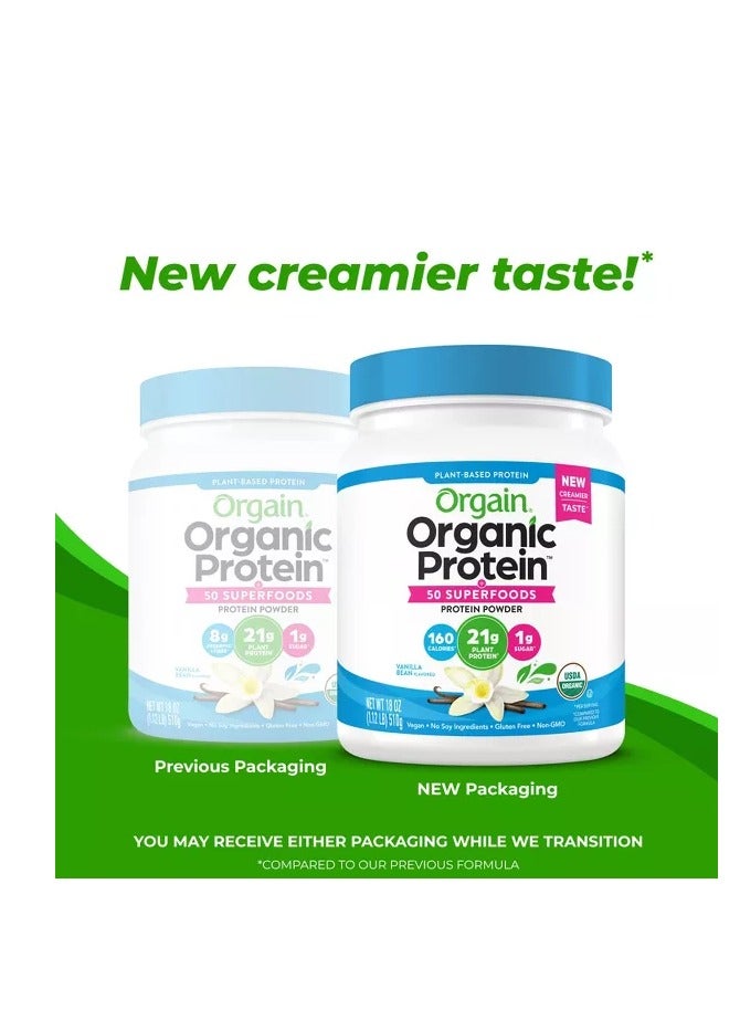 Orgain Organic Protein  50 Superfoods Protein Powder Vanilla Bean 18oz (1.12lb) 510g - Image 1