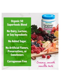 Orgain Orgain Organic Protein  50 Superfoods Protein Powder Vanilla Bean 18oz (1.12lb) 510g  - Image 4