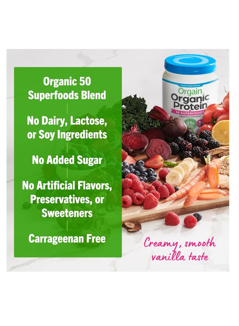 Orgain Organic Protein  50 Superfoods Protein Powder Vanilla Bean 18oz (1.12lb) 510g - Image 4
