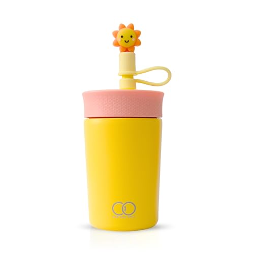 ONE AND ONLY Steel Tumbler with Lid and Straw Spill Proof Yellow 350 ML Sipper Bottle for School Kids and Preschool Toddlers, Coffee Mug for Office - Image 1