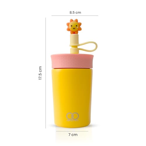 ONE AND ONLY Steel Tumbler with Lid and Straw Spill Proof Yellow 350 ML Sipper Bottle for School Kids and Preschool Toddlers, Coffee Mug for Office - Image 2