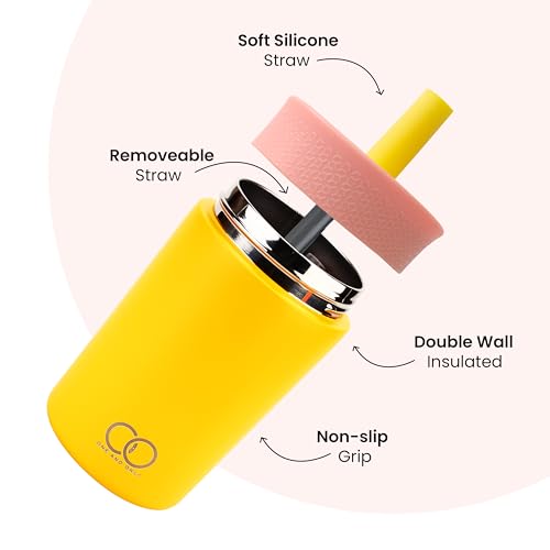 ONE AND ONLY Steel Tumbler with Lid and Straw Spill Proof Yellow 350 ML Sipper Bottle for School Kids and Preschool Toddlers, Coffee Mug for Office - Image 3