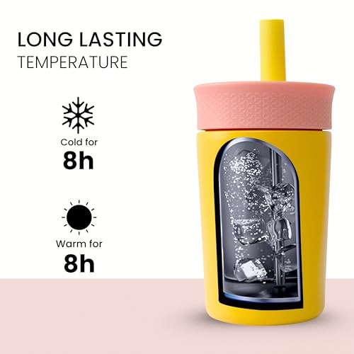 ONE AND ONLY Steel Tumbler with Lid and Straw Spill Proof Yellow 350 ML Sipper Bottle for School Kids and Preschool Toddlers, Coffee Mug for Office - Image 4