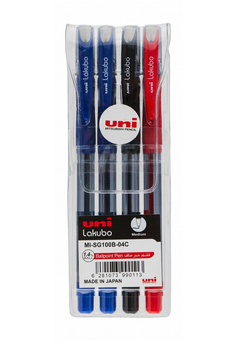 Uniball 4-Piece Lakubo Ballpoint Pen 1.4mm Tip Multicolour - Image 1