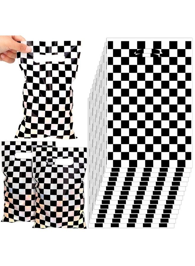 Chinco 50 قطعة أكياس مربعة باللونين الأسود والأبيض لموضوع سباق السيارات هدايا حفلات أكياس حلوى بموضوع سباق السيارات أكياس هدايا باللونين الأسود والأبيض لسباق السيارات زينة حفلات عيد الميلاد بموضوع سباق السيارات لوازم حفلات سباق السيارات - Image 2