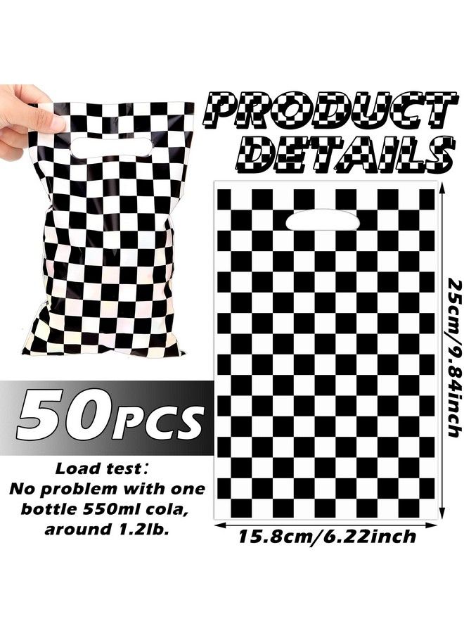 Chinco 50 قطعة أكياس مربعة باللونين الأسود والأبيض لموضوع سباق السيارات هدايا حفلات أكياس حلوى بموضوع سباق السيارات أكياس هدايا باللونين الأسود والأبيض لسباق السيارات زينة حفلات عيد الميلاد بموضوع سباق السيارات لوازم حفلات سباق السيارات - Image 3