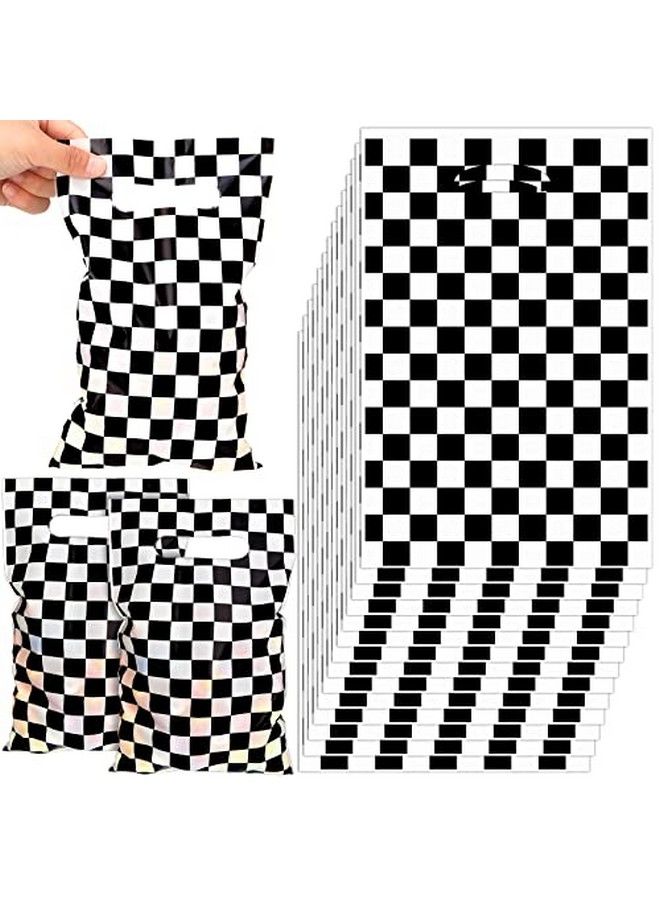 Chinco 50 قطعة أكياس مربعة باللونين الأسود والأبيض لموضوع سباق السيارات هدايا حفلات أكياس حلوى بموضوع سباق السيارات أكياس هدايا باللونين الأسود والأبيض لسباق السيارات زينة حفلات عيد الميلاد بموضوع سباق السيارات لوازم حفلات سباق السيارات - Image 1