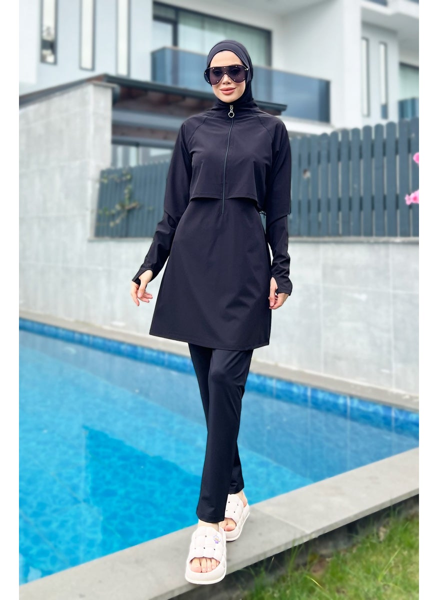 Remsa Mayo Remsa Swimsuit Remsa Black Full Covered Swim Hijab Swimsuit R003 Nurhan  - Image 1