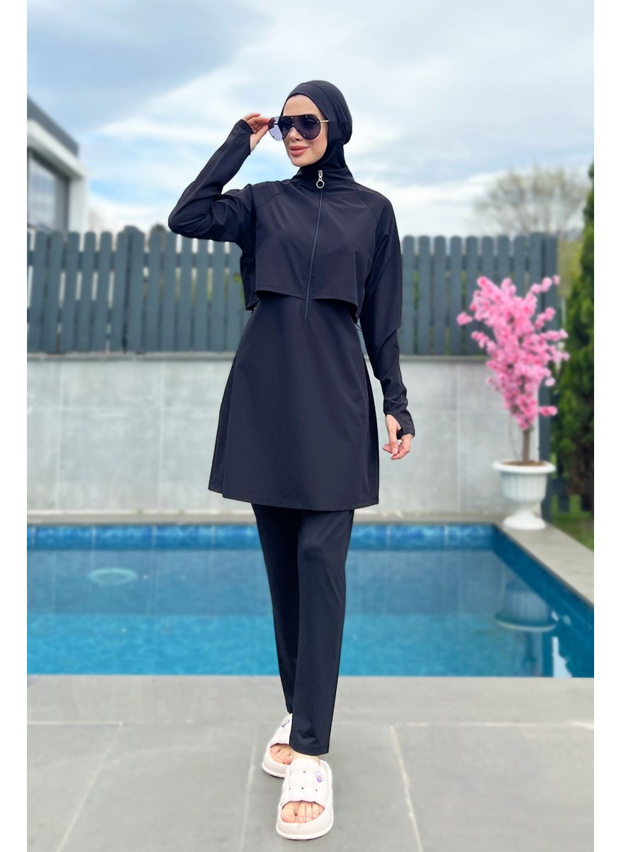 Remsa Mayo Remsa Swimsuit Remsa Black Full Covered Swim Hijab Swimsuit R003 Nurhan  - Image 2